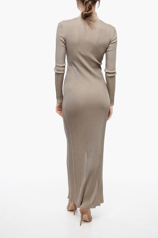 Knitted Silk Shirt Dress with Color Block Motif
