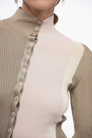 Knitted Silk Shirt Dress with Color Block Motif