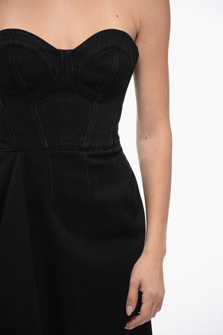 Denim Bustier Dress with Fringed Hem