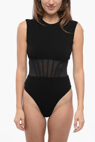 Sleeveless Bodysuit with See-Through Insert