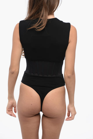 Sleeveless Bodysuit with See-Through Insert