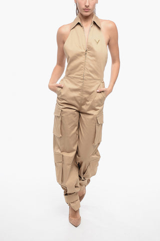 Open-back Cargo Jumpsuit with Applicated Logo