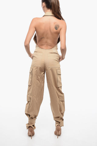 Open-back Cargo Jumpsuit with Applicated Logo