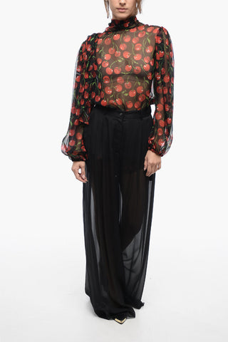 See Through Silk Chiffon Palazzo Pants