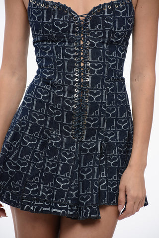 Vestito in Denim Logato Desing Corsetto