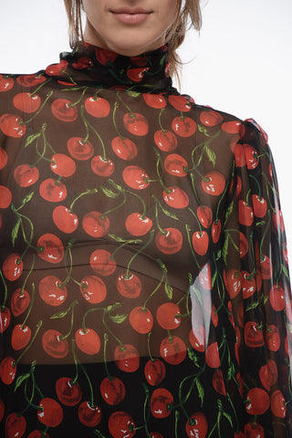Silk Chiffon CHERRY Tie Neck Blouse