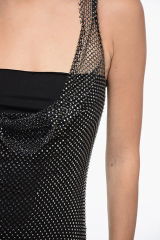 Loop Neckline Mesh Dress with Strass
