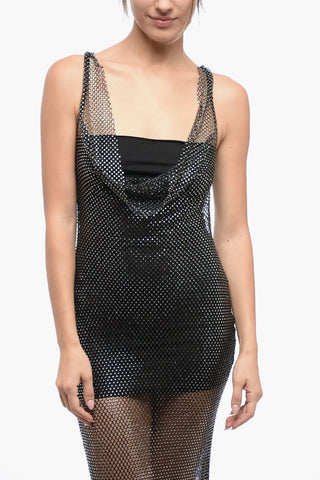 Loop Neckline Mesh Dress with Strass
