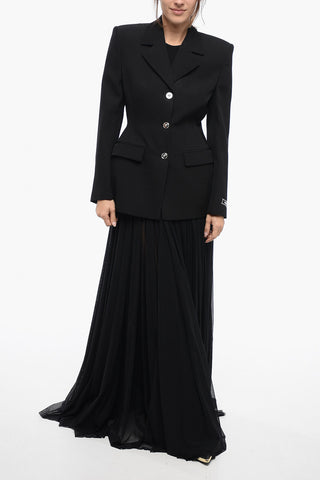 Blazer in Lana con Spalline Imbottite