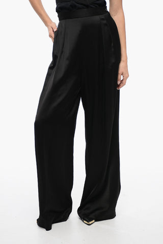 Pantalone Palazzo in Satin con Doppia Pinces