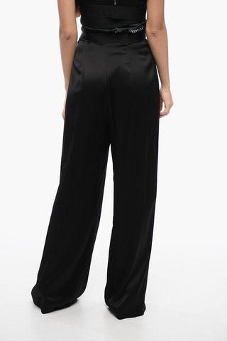 Pantalone Palazzo in Satin con Doppia Pinces