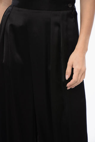 Pantalone Palazzo in Satin con Doppia Pinces