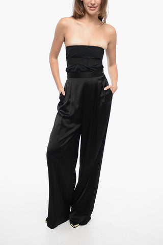 Pantalone Palazzo in Satin con Doppia Pinces
