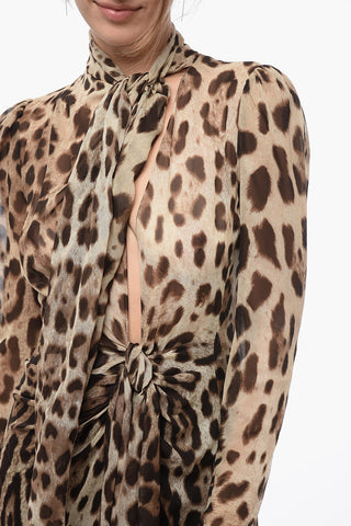 Draped Chiffon Tie Neck Dress with Animal Motif