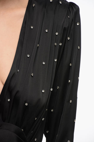 All-Over Strass Draped Mini Dress with Deep Plunge