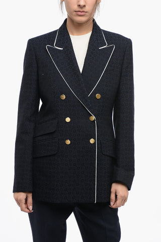 Jacquard Double-breasted Blazer with Horsebit Motif