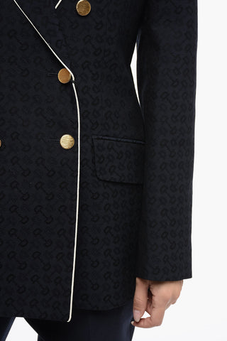 Jacquard Double-breasted Blazer with Horsebit Motif