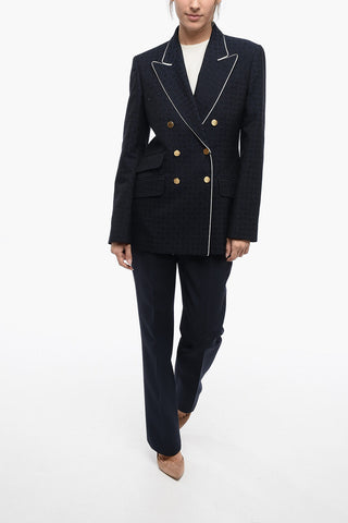 Jacquard Double-breasted Blazer with Horsebit Motif