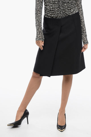 Virgin Wool Blend Wrap Midi Skirt