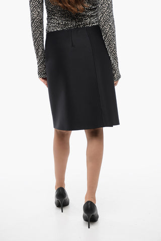 Virgin Wool Blend Wrap Midi Skirt
