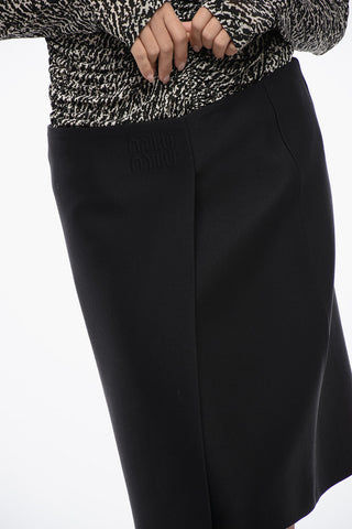 Virgin Wool Blend Wrap Midi Skirt