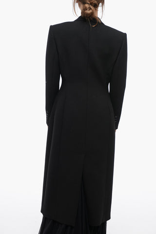 Single-breasted Wool Blend Coat with Peak Lapel