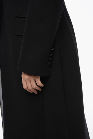 Single-breasted Wool Blend Coat with Peak Lapel