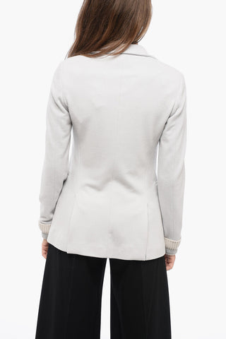 Blended Wool Blazer with Shimmer Ribbed Cuffs