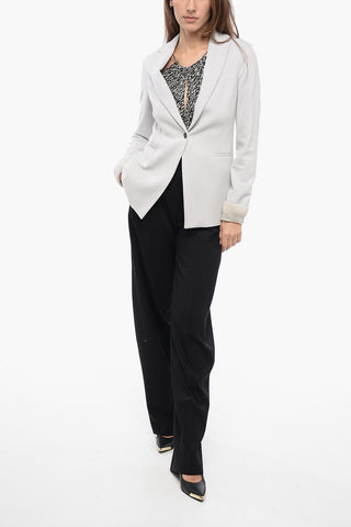 Blended Wool Blazer with Shimmer Ribbed Cuffs