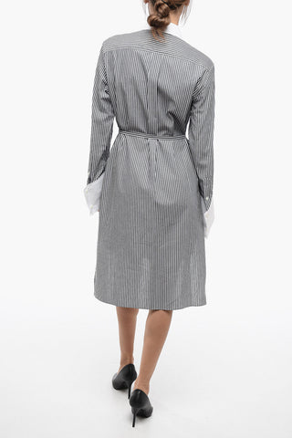 Asymmetric Striped Chemisier with Maxi Cuffs