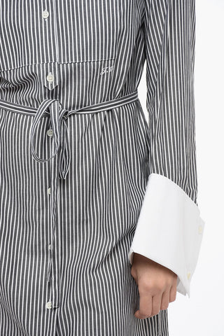 Asymmetric Striped Chemisier with Maxi Cuffs