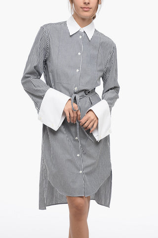 Asymmetric Striped Chemisier with Maxi Cuffs