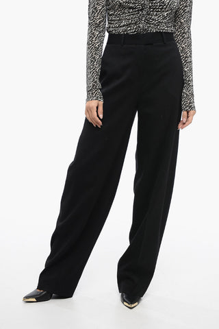 Virgin Wool Baloon-Fit Pants with Embroidered Logo