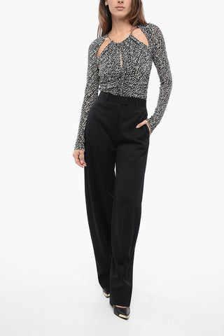 Virgin Wool Baloon-Fit Pants with Embroidered Logo