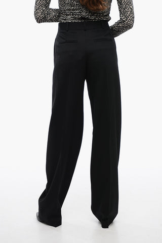 Virgin Wool Baloon-Fit Pants with Embroidered Logo