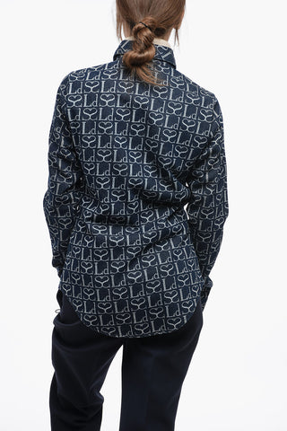 Denim-Monogramm-Bluse mit Schnür-Manschetten