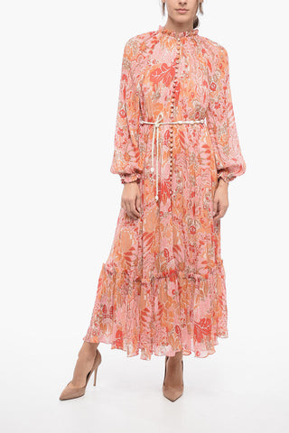 Ruffled Maxi Dress with Shell Belt