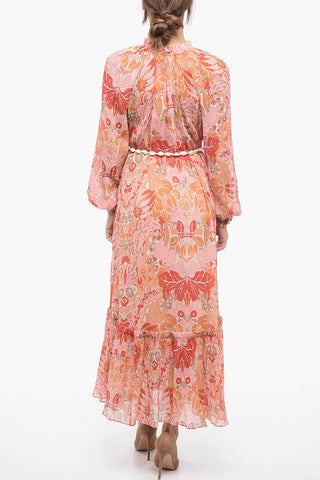 Ruffled Maxi Dress with Shell Belt