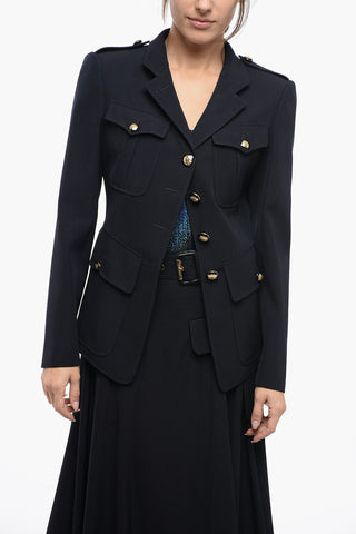 Blazer Sahariano in Misto Lana con Rever Classico