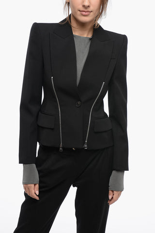 Wool Slim Fit Blazer with Zip Details