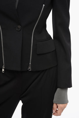 Wool Slim Fit Blazer with Zip Details