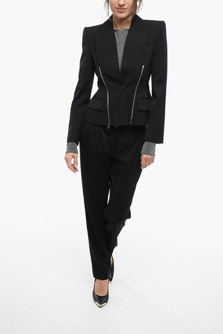Wool Slim Fit Blazer with Zip Details