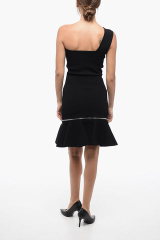 One-Shoulder Knitted Dress with Removable Flounce