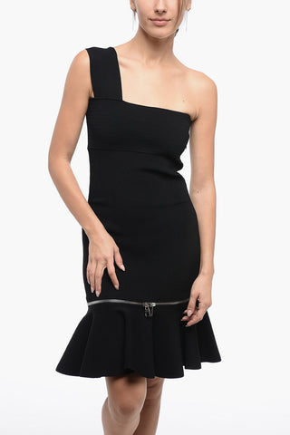 One-Shoulder Knitted Dress with Removable Flounce