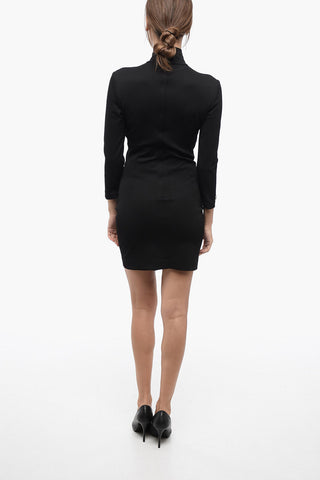 Turtleneck Viscose Blend Sheath Dress with Draped Design