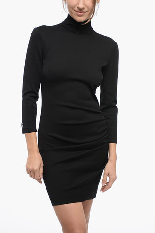 Turtleneck Viscose Blend Sheath Dress with Draped Design