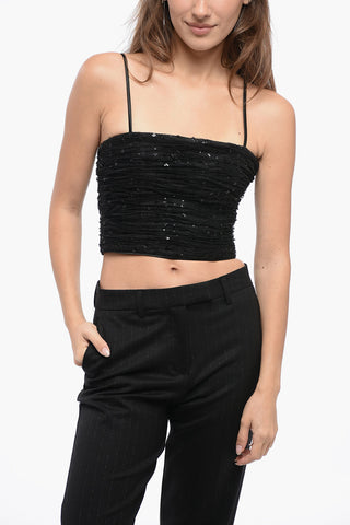 Drapped Mesh Top with Sequined Embroderies