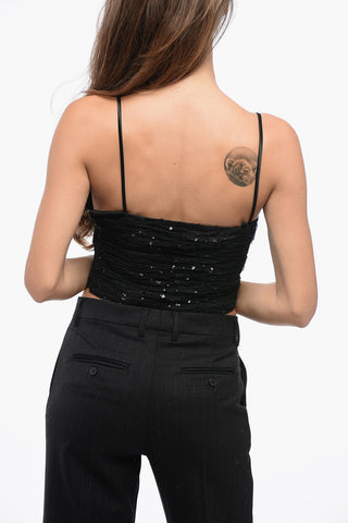 Drapped Mesh Top with Sequined Embroderies