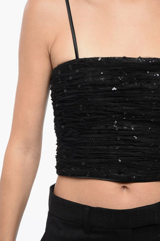 Drapped Mesh Top with Sequined Embroderies