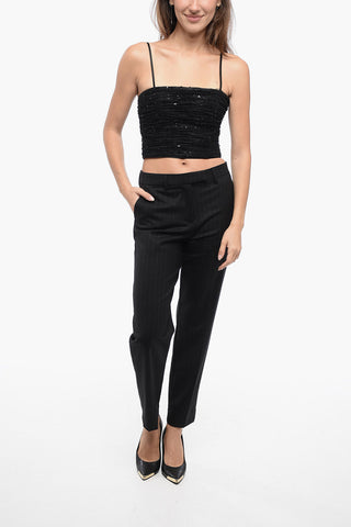 Drapped Mesh Top with Sequined Embroderies
